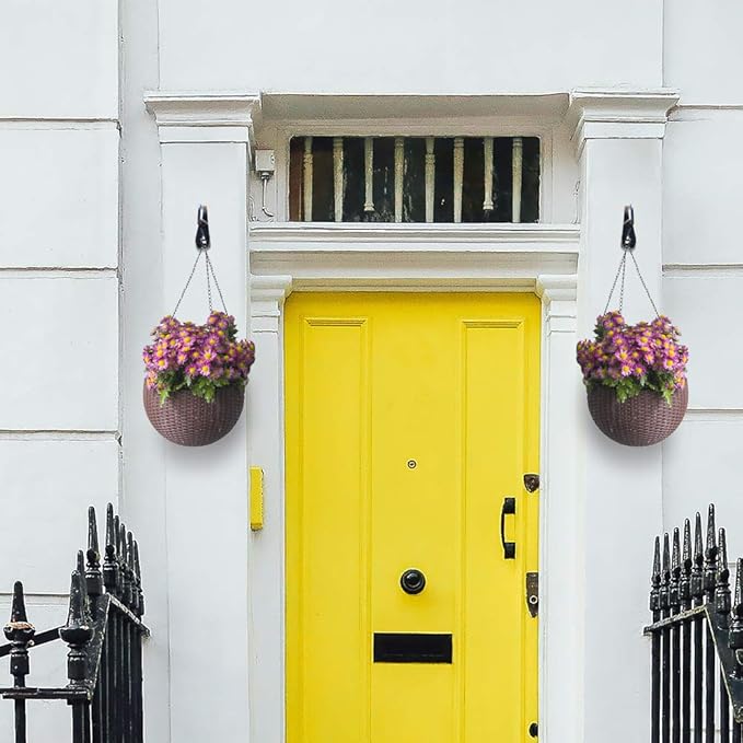 Worth Garden 6-Pack 7" Plant Hanger Bracket - Forged Wrought Iron Powder-Coated Heavy Duty Wall Hook - Black Plant Hanging Hooks - Durable and Stable for Bird Feeders, Planters Indoor & Outdoor