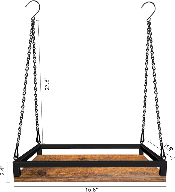 Plant Hanger Indoor, 16" Wooden Hanging Plant Holder with Metal Frame Large Hanging Planter for Indoor Plants Load 50LB Hanging Plant Shelf with 27.6" Long Chain, Ideal for Heavier Pots Window Ceiling