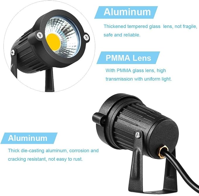 2 Pack Outdoor Landscape Lighting 5W COB LED Spotlights for Garden Lawn Wall Yard Path with Spiked Stand and Plug Adapter (Cool White)