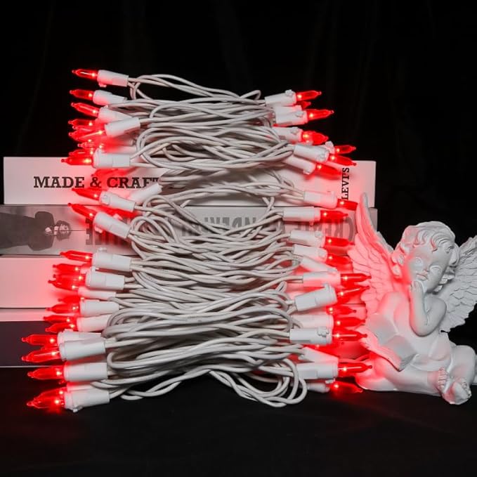Red Christmas LED Lights - 2 Pack 100 Count Red Christmas String Lights for Tree, Bedroom, Wedding, Indoor/Outdoor Valentines Day Decorations, 2 Sets 33 Feet White Wire, UL Certified, Connectable
