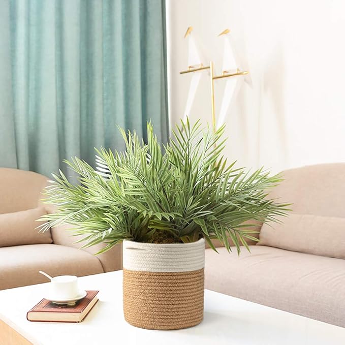 TIMEYARD Jute Rope Plant Basket Small Woven Storage Basket for Up to 7" Planter, 8" x 8" Decorative Plant Pot Cover Woven Planter Basket Laundry Basket with Handles Modern Home Décor