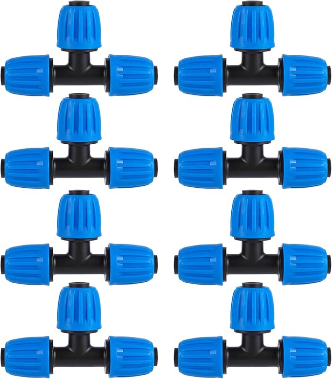1/2" Drip Irrigation Lock Barbed Tee Connectors 1/2 inch PE Tubing (OD 0.620 in.ID is 0.520. in), Anti-Drop Straight Tee For Irrigation Tubing Fittings (8 Pcs Blue)