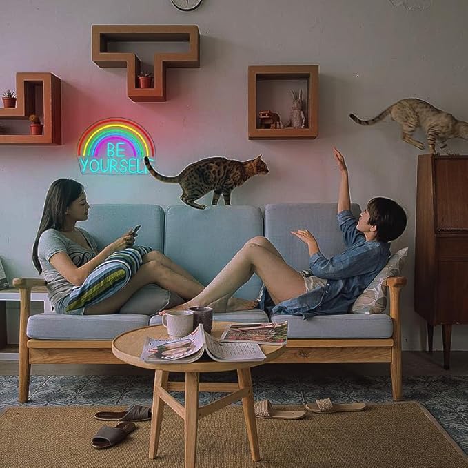 Be Yourself Neon Sign Be Yourself Neon Signs for Wall Decor Dimmable Rainbow Neon Lights Classroom LED Light Up Sign for Bedroom Bookstore Reading Room Library Study Room Decoration