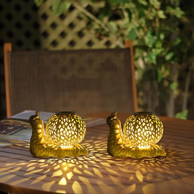 2 Pcs Snail Solar Lanterns Outdoor Waterproof, Metal Table LED Solar Lantern for Patio Porch Pathway Decor