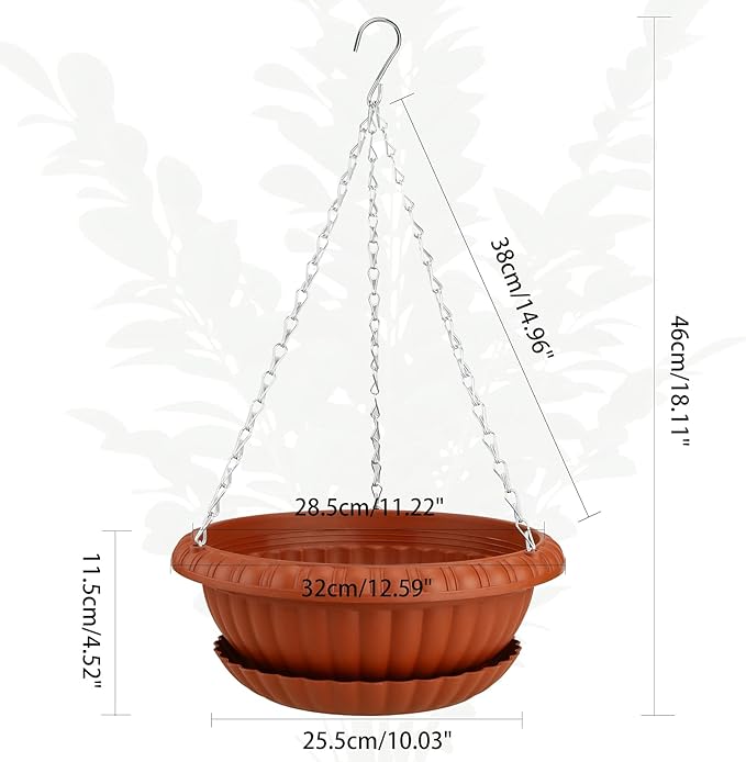 summer flower Planter, 3pcs 12.59in Large Hanging, Plant Pot with Drainage Hole, Plastic, for Indoor Outdoor Garden Herb Succulent, Wall Window Mount, Red2