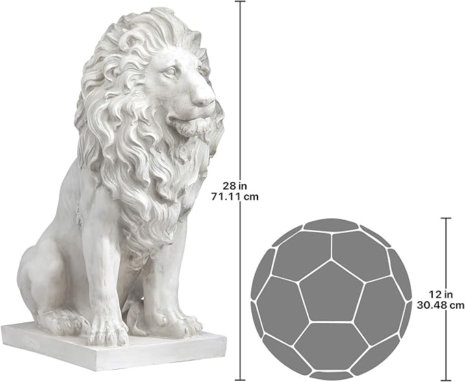 Design Toscano Lion of Florence Sentinel Indoor/Outdoor Animal Statue, 28 Inch Tall, Cast Stone Resin, Antique Stone Finish