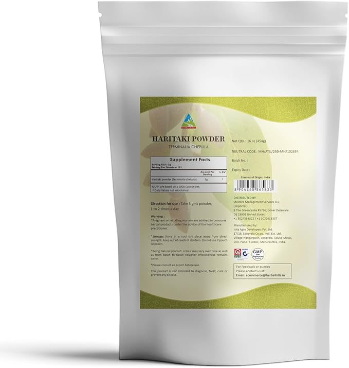 HERBAL HILLS Haritaki Powder Terminalia Chebula 1 Pound 16 Oz 1