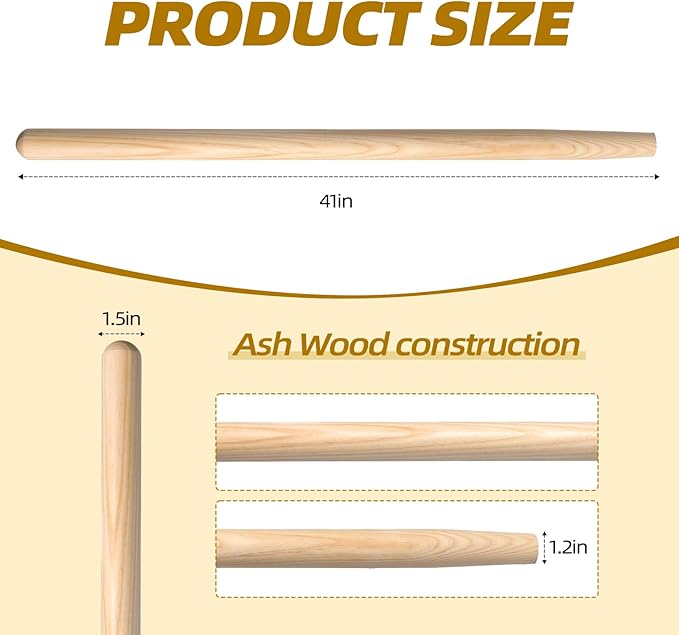 1 Pcs Shovel Handle Replacement 41" Length, 1-1/2" Diameter, Strong Hardwood Solid Ash Wood Straight Handle for Long D Handle Shovels Garden Tool