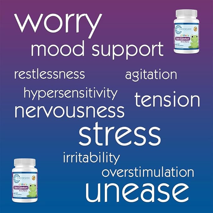 Zen Comfort for Kids, Organic Mood Support with 5-HTP, L-Theanine, Passionflower, Zinc, Pediatrician Formulated for Calm, Sugar-Free, Vegan, Berry Flavor, 45 Soft Chewables