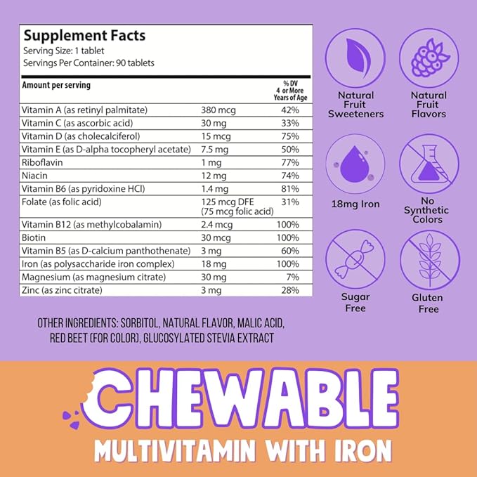 NovaFerrum Yummo | Kids Chewable Multivitamin 18mg of 90 Servings