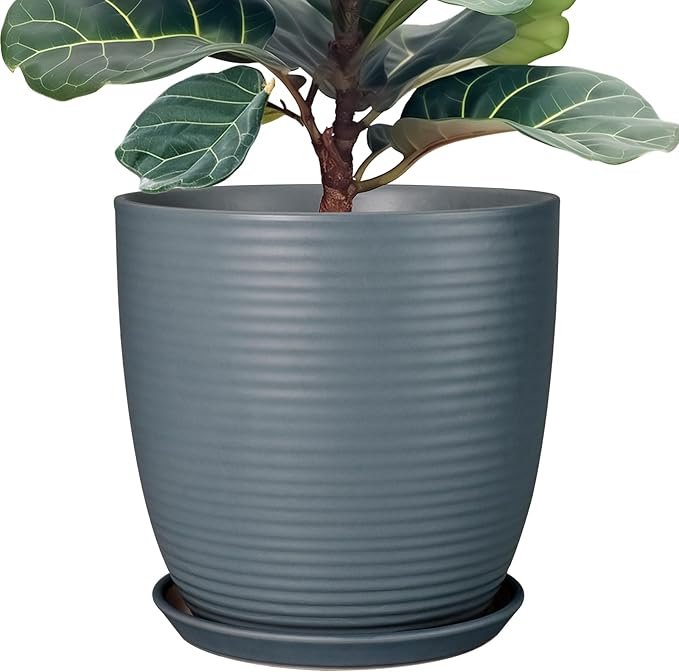 12 Inch Pots for Plants Ceramic Planter Pot Large Flower Pot with Drainage Hole and Saucer for Home Patio Garden Office Indoor Outdoor Gray