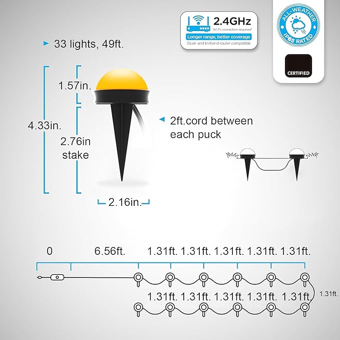 Outdoor Smart Ground Lights - 49.2FT 33Pack Pathway Light Remote & App Control, Color Changing Walkway Lighting Compatible with Alexa Halloween Christmas Outdoor Decor for Patio, Garden, Yard