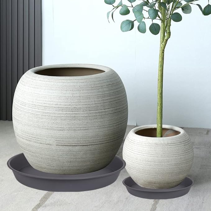 3 Pack of 25 26 inch Plant Saucer (22.7 Inch Base), 4.2" Depth, Large Deep Plastic Flower Planter Water Trays for Indoors Outdoor Bath Bath, Plant Drip Trays for Pot (26", Gray)