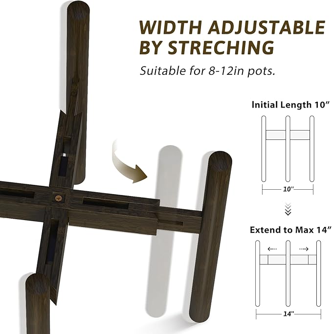 Adjustable Plant Stand Indoor, Bamboo Plant Holder 8 to 12 Inches, Small Corner Planter Stand for Indoor Plants, Single Floor Plant Stand for Living Room Balcony Bedroom, Tea Brown