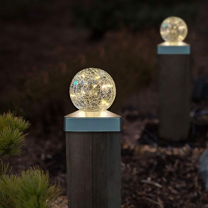2PK Solar Post Cap Lights - Waterproof Outdoor Caps for Deck, Fence, Patio, LED Garden Decorative Lighting for Wooden or Vinyl Posts - Warm White