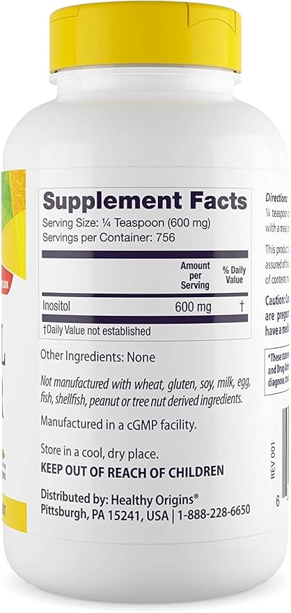 Healthy Origins Inositol Powder, 454 g - for Skin, Hair & Nail Health - Vitamin B8 Powder Supplement - Part of The B Complex Family - Vegan, Non-GMO & Gluten-Free Supplement - 16 Oz