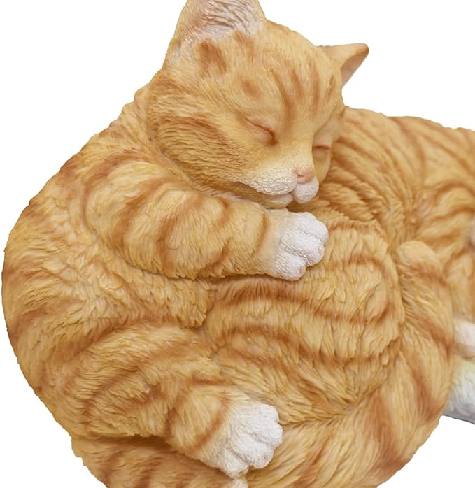 Sleeping Orange Tabbies Mother Cat Garden Statue Decor, Resin Realistic Sculptures Gift for Cat Lovers, Pet Memorial Stones for Loss of Pet, Kitty Figurine Art Decoration for Indoor Outdoor Home