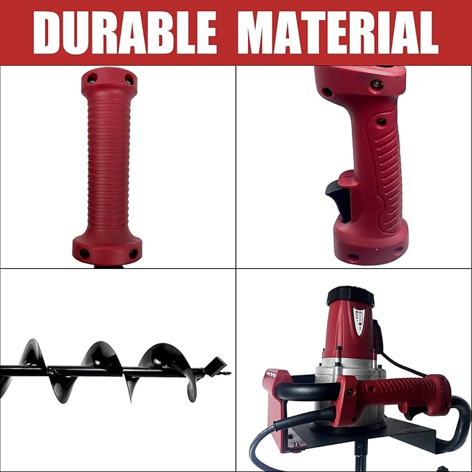 JACKCHEN 1500W Electric Post-Hole Digger with 6-Inch Auger Bit, Earth Auger Drill, Auger Bit Earth Auger, Ideal for Post Hole Digging, Drilling, Tree Planting, Red