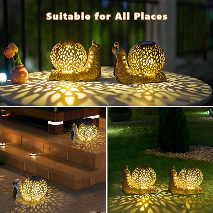 2 Pcs Snail Solar Lanterns Outdoor Waterproof, Metal Table LED Solar Lantern for Patio Porch Pathway Decor