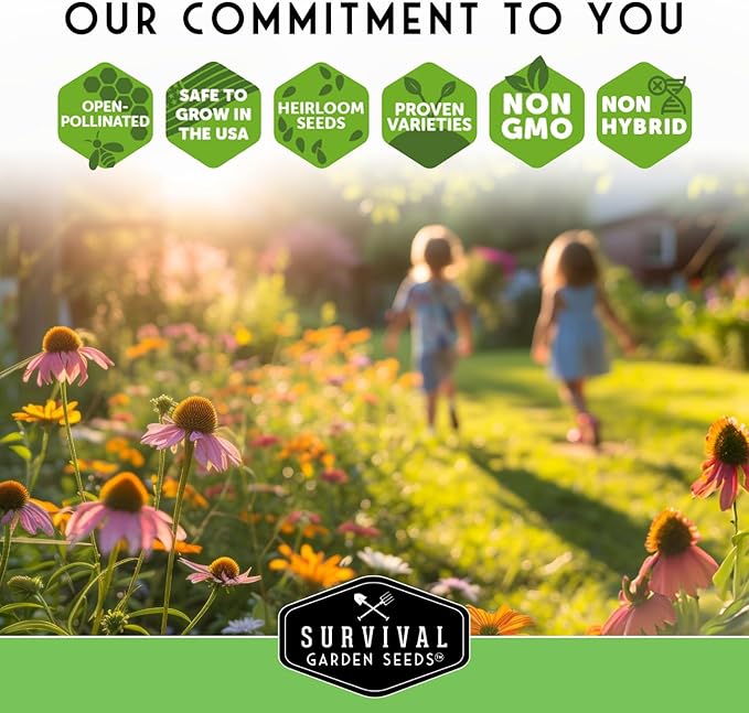 Survival Garden Seeds Functional Flowers Garden Kit - 36 Pack Starter Collection - Bee, Butterfly, Hummingbird, Pollinator Friendly Annual & Perennial Open-Pollinated Heirloom Flower Seed Varieties