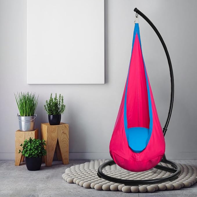 Kids Pod Swing Hanging Seat Child Hammock Chair Indoor and Outdoor Sensory Swing 100% Cotton Loading Capacity 170 lbs (Pink)