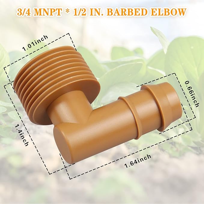 1/2 Inch Threaded Drip Irrigation Male Adapter:Drip Irrigation Universal PVC Adapter 3/4" Male Pipe Thread (MPT) x 1/2" Barb Elbow Swing Pipe Irrigation Fittings (10 Pack))