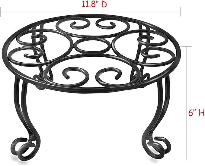 Metal Outdoor Plant Stand 11.8IN Diameter Heavy Duty Plant Pot Stands for Indoor Round Flower Pot Support Rack Set of 2,Black