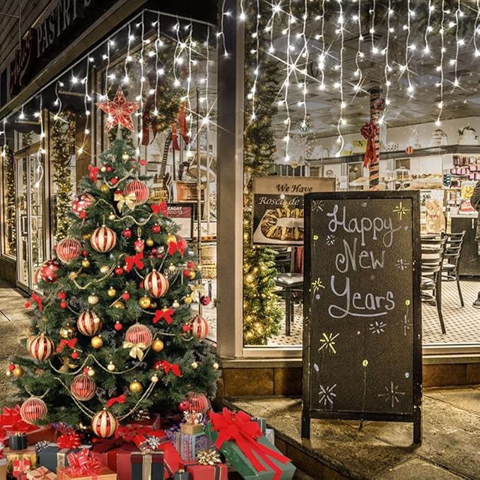 Hezbjiti 2Pack Total 800LED Icicle Lights 32.8FT Christmas Lights String Lights Outdoor Decoration 8 Modes 75 Drops Fairy Lights for Eaves Party Yard Garden Xmas Decor