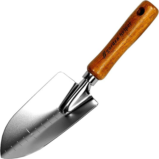Japanese Garden Trowel Heavy Duty Japanese Steel with Wood Handle, Garden Transplanter Tool for Digging, Scooping, Transplanting, Made in Japan, Large Silver