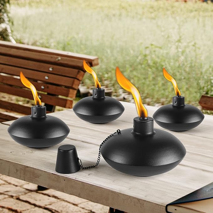 ZSZMFH 6 Pack Metal Table Top Torches,18 oz Citronella Torches for Outside, Refillable Citronella Flame Light Torch with Wicks and Covers, Landscape Lanterns Torches for Party, Garden Decor,DIY