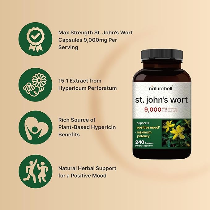 NatureBell St Johns Wort 9,000mg Per 240 Capsules 15:1 Herbal