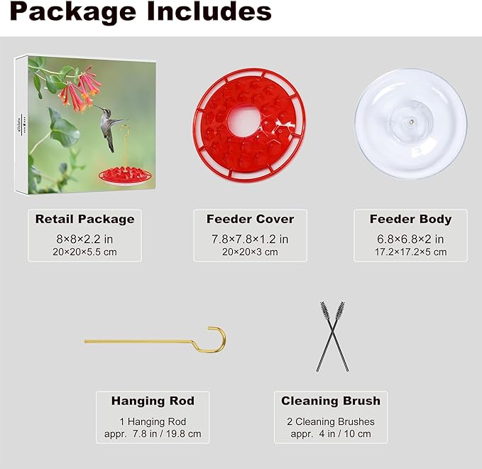 Hummingbird Feeders for Outdoors Hanging - 25 Feeding Ports 10 oz Plastic Hummingbird Feeder, Bee-Proof Leak-Proof No Drip, Easy to Clean with Cleaning Brushes