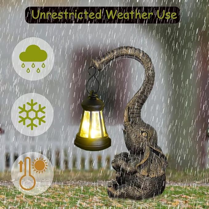 10.6 Inch Statue Elephant with Solar Outdoor Lights for Garden Decor,Lucky Present with Appeal For Birthdays(Man and Women and family), Unique Housewarming Presents and Yard Decoration. (black)