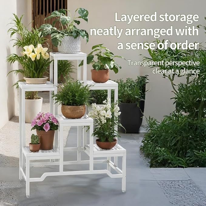 Plant Stand - Aluminum Indoor/Outdoor Flower Rack, Waterproof & Rust-Proof, Stable Support for Pots, Perfect for Living Room, Balcony, Garden, and Office (White, 6 Tier)