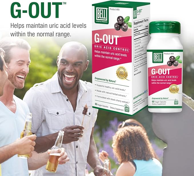 Bell G-Out Uric Acid Cleanse | Recommended for Gout - A Unique Blend of Herbal Extracts That Helps Maintain Uric Acid Levels Within The Normal Range, Uric Acid Relief, Uric Acid Flush| 60 Capsules
