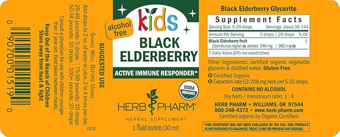 Herb Pharm Kids Certified-Organic Alcohol-Free Black 1 Ounce (GLKELD01)