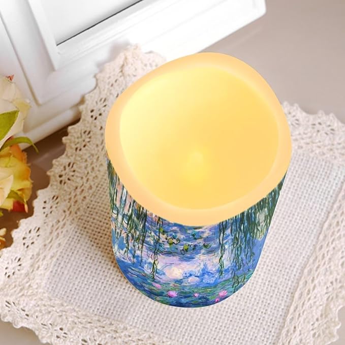 Ystardream Monet's Water Lily Flameless Candles with Timer Led Candles Flickering 4 Candle Sets for Home Decor,18 Key Remote Control,Dancing Flame, True Wax, Battery Powered.