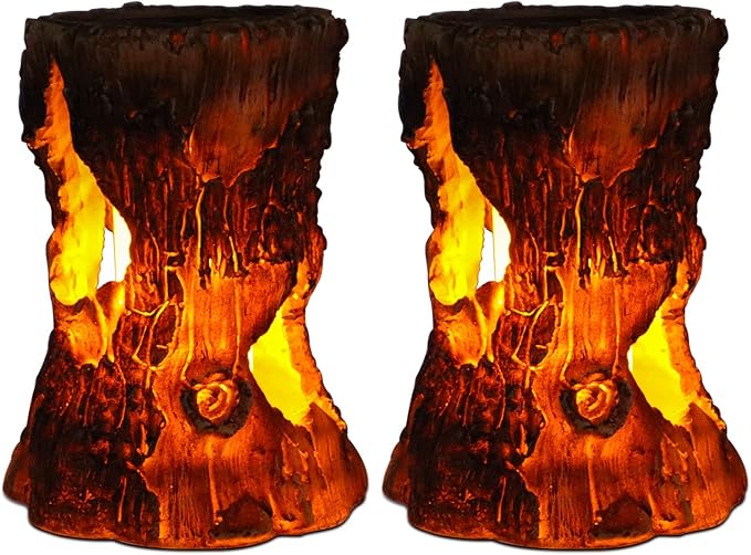 pearlstar Solar Lanterns Outdoor Tree Stump Fire Flame Light Halloween Decorative Solar Powered Lantern Waterproof Decor for Patio Garden Yard Pathway Lawn Deck,2PACK