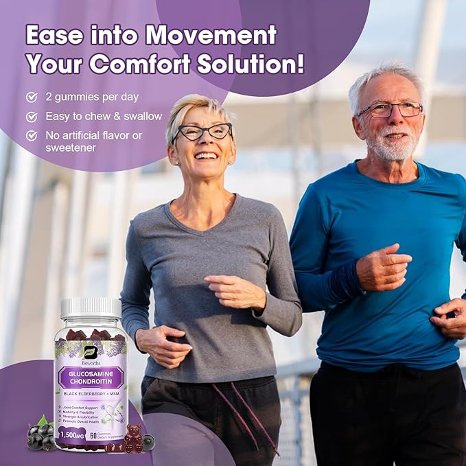(2 Pack) Glucosamine Chondroitin Gummies, Extra 1000mg MSM 200mg Elderberry 120 Gummies