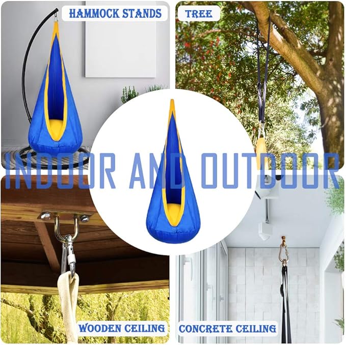 Kids Pod Swing Hanging Seat Child Hammock Chair Indoor and Outdoor Sensory Swing 100% Cotton Loading Capacity 170 lbs (Blue)