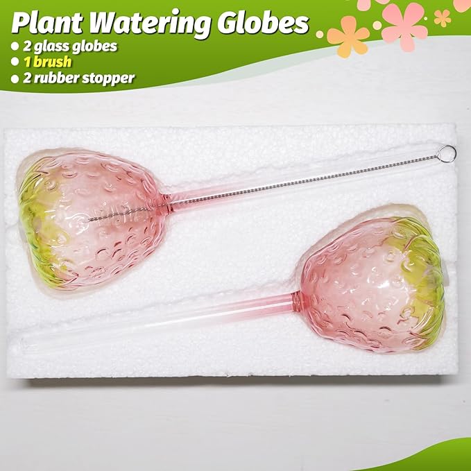 Plant Watering Globes, 2pcs Self Watering Planter Insert, Glass Watering Bulbs for Indoor Outdoor Plants, Mushroom Top-Fill Plant Watering Devices for Travel Vacation While Away