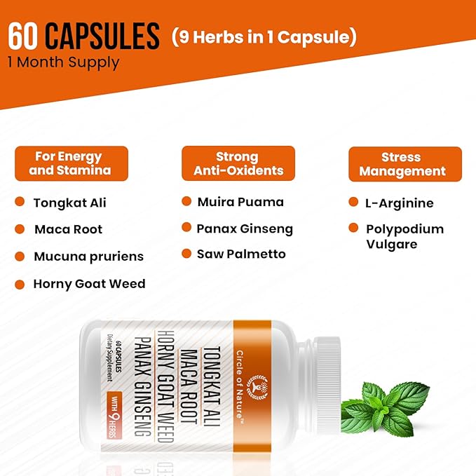 Men's Supplement with Horny Goat Weed, 9 Herbs, 60 Capsules