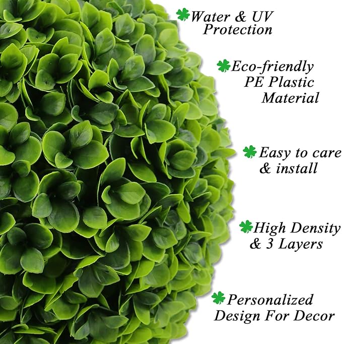 Sunnyglade 2 PCS 15.7 inch 3 Layers Artificial Plant Topiary Ball Faux Boxwood Decorative Balls for Backyard, Balcony,Garden, Wedding and Home Décor