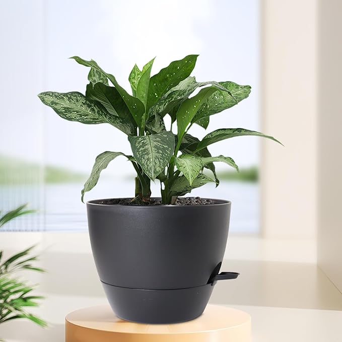 12 inch Large Self Watering Pots for Indoor Outdoor Plants, Flower Plant Pots with Mesh Drainage Holes for Garden House, Plastic Planters with Reservoir for Home Decor, Black