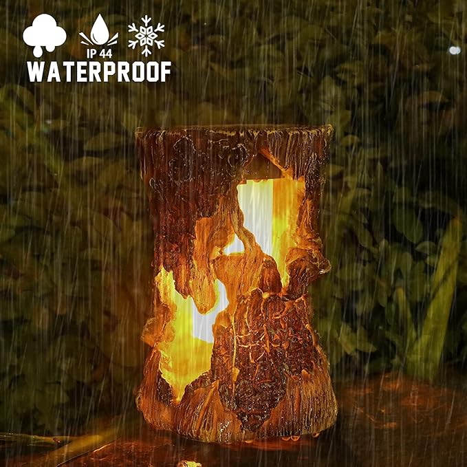 pearlstar Solar Lanterns Outdoor Tree Stump Fire Flame Light Halloween Decorative Solar Powered Lantern Waterproof Decor for Patio Garden Yard Pathway Lawn Deck,1PACK