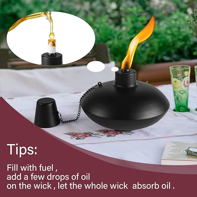 ZSZMFH 6 Pack Metal Table Top Torches,18 oz Citronella Torches for Outside, Refillable Citronella Flame Light Torch with Wicks and Covers, Landscape Lanterns Torches for Party, Garden Decor,DIY