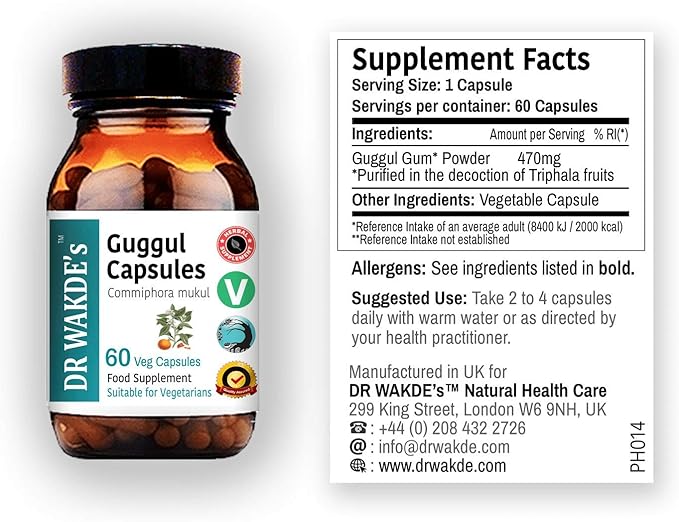 Guggul Capsules (Mukul Myrrh, Commiphora Mukul, 60 Veg