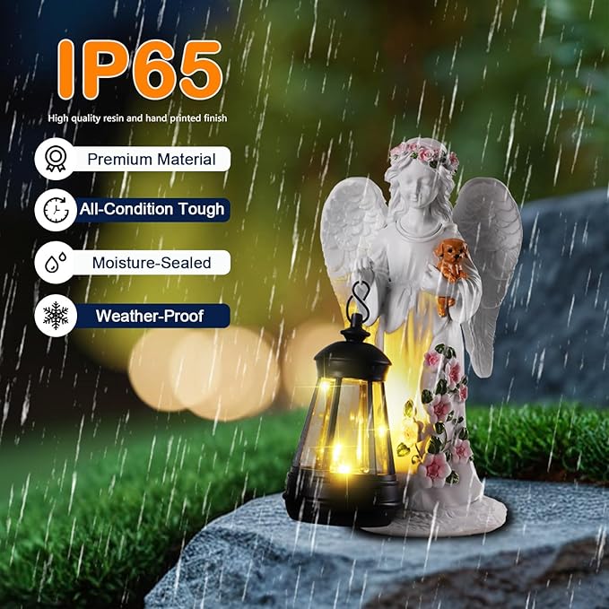 Solar Garden Decor - Angel Statues with Solar Lantern 8.7" Resin Angel Figurines Outdoor Waterproof Decorations for Yard Patio Lawn Porch Gardening Gift for Women Mother Girlfriend Wife