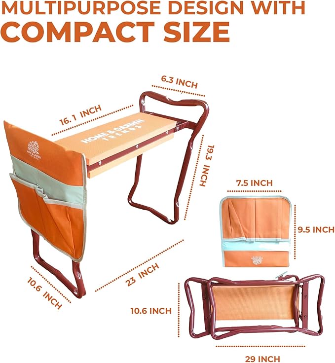 H> Garden Kneeler and Seat, Foldable Garden Stool Heavy Duty Gardening Bench for Kneeling and Sitting to Prevent Knee & Back Pain (Modern Kneeler 2023, Orange)