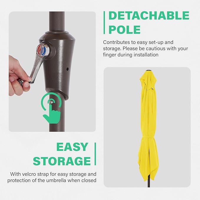 JEAREY 6.5x10 ft Rectangular Patio Umbrellas Outdoor Market Umbrella with Push Button Tilt and Crank, Rectangle Table Umbrella 6 Sturdy Ribs UV Protection for Pool Garden Backyard Deck, Yellow